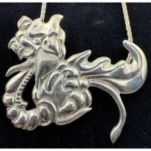 Vintage Los Castillo Sterling Silver Dragon Pendant Necklace 291A Mexico 54.6g